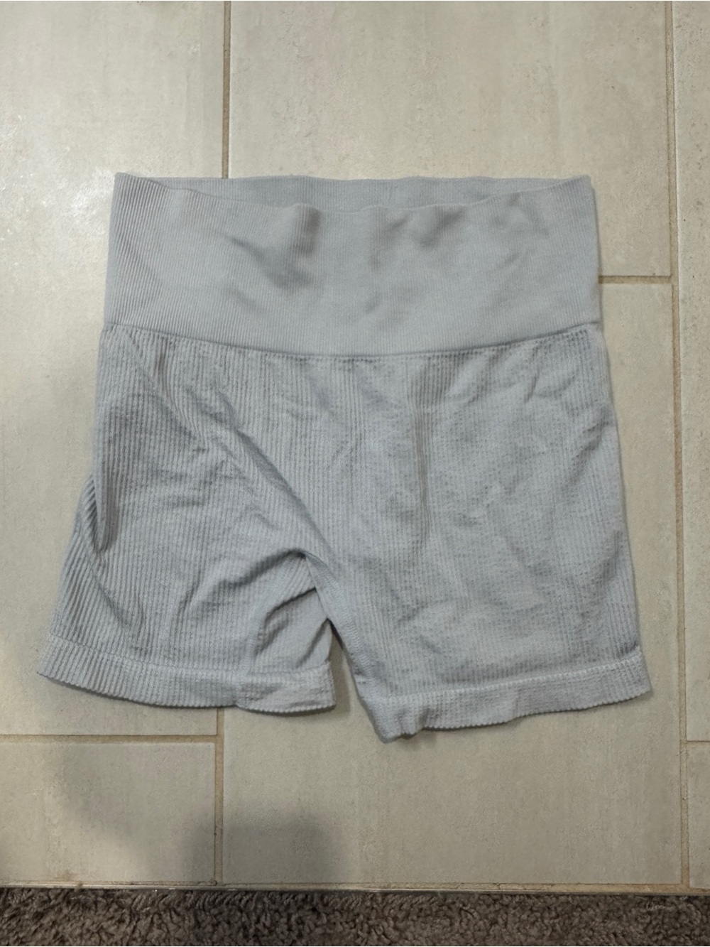 Colsie Ribbed High-Waist Bike Shorts - Light blue